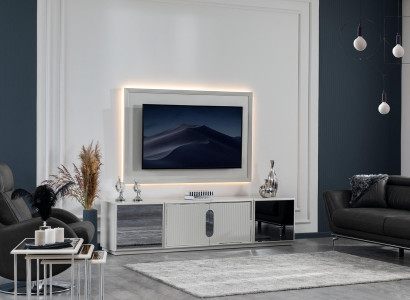 Wunnzëmmer Set TV-Stänner Televisiounswand Lowboard Luxus Design nei 2 Deeler