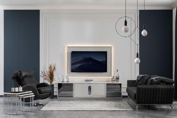 Wunnzëmmer Set TV-Stänner Televisiounswand Lowboard Luxus Design nei 2 Deeler