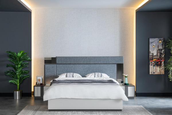 Luxus Hotel Schlofzëmmer Miwwelen Bett mat 2x Nuetsdësch 3tlg. Set Komplett