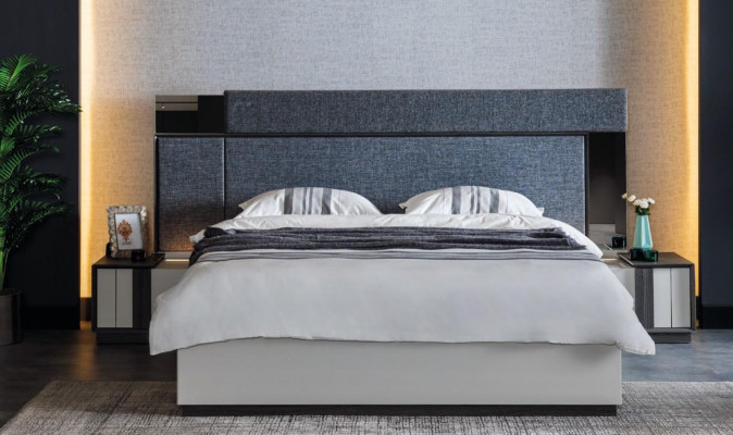 Luxus Hotel Schlofzëmmer Miwwelen Bett mat 2x Nuetsdësch 3tlg. Set Komplett