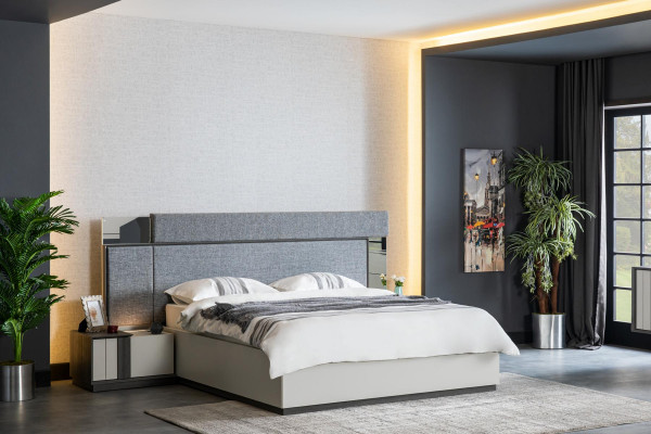 Luxus Hotel Schlofzëmmer Miwwelen Bett mat 2x Nuetsdësch 3tlg. Set Komplett