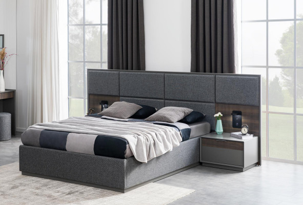 Schlofzëmmer Bett 2x Nuetsdësch Better Komplett Garnitur USB Luucht Loft