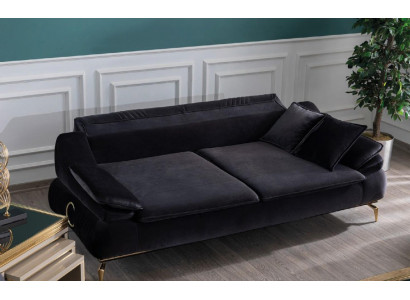 Wunnzëmmer Sofa 3-Sëtzer Schwaarz Design Luxus Polster Miwwelen Elegant