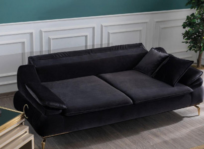 Wunnzëmmer Sofa 3-Sëtzer Schwaarz Design Luxus Polster Miwwelen Elegant