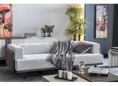 Wunnzëmmer Sofa 3 Sëtzer gro Design Luxus Polster Miwwelen Elegantes