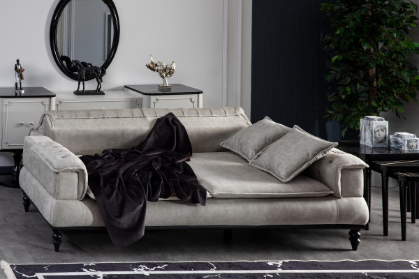 Chesterfield Luxus Sofa Canapé XXL grouss Canapéen Dräisëtzer Stoff 3 Sëtzer Canapéen