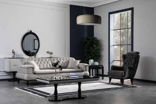 Chesterfield Luxus Sofa Canapé XXL grouss Canapéen Dräisëtzer Stoff 3 Sëtzer Canapéen
