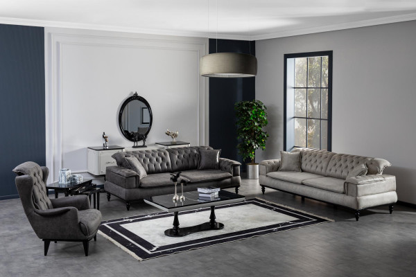 Chesterfield Luxus Sofa Canapé XXL grouss Canapéen Dräisëtzer Stoff 3 Sëtzer Canapéen