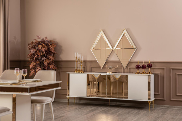 Anrichte mat Spigel Holz Miwwelen Luxus Stil Modern 2-Stéck Garnitur Sideboard