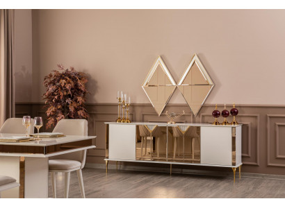 Anrichte mat Spigel Holz Miwwelen Luxus Stil Modern 2-Stéck Garnitur Sideboard