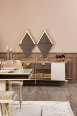 Anrichte mat Spigel Holz Miwwelen Luxus Stil Modern 2-Stéck Garnitur Sideboard