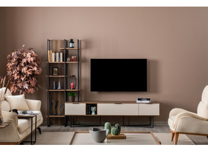 Wunnwand Wunnzëmmer Miwwel TV Ständer Bicherregal 240cm Holz Wunnwänn