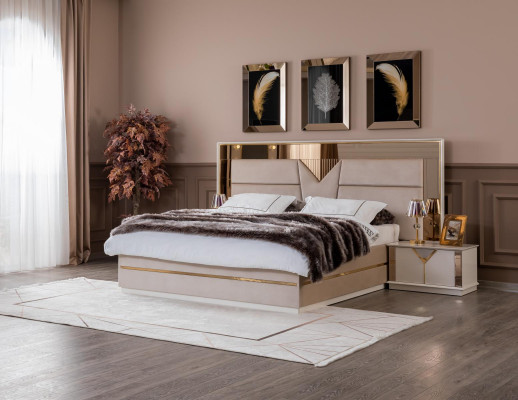 Golden Bett duebelt Bett Schlofkummer Better Miwwelen Designer duebelt Bett Beige