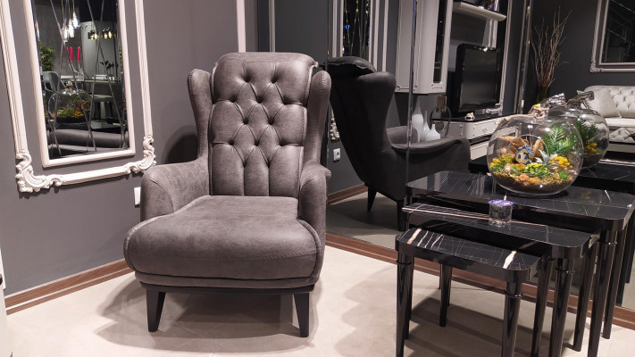 Chesterfield Ohrsessel mat Säitentafel Lounge Eck 2-Deeler Sessel Sofa