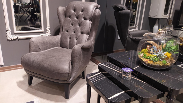 Chesterfield Ohrsessel mat Säitentafel Lounge Eck 2-Deeler Sessel Sofa