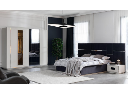 Schlofzëmmer Set Bett 2x Nuetsdëscher Kleederschaf 4tlg Design nei