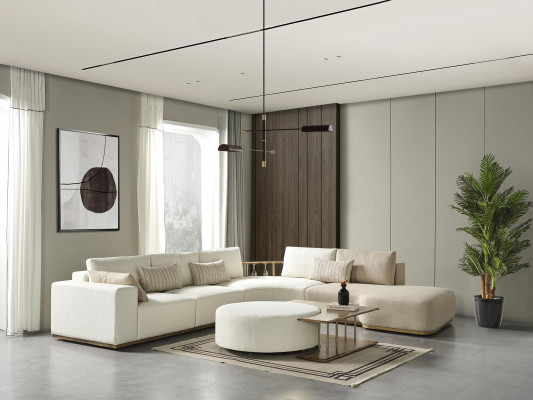 Hocker Wunnzëmmer nei Holz mat Textil Design Polster wäiss Modern