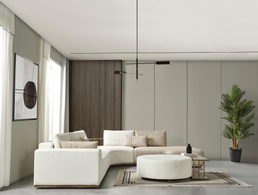 Hocker Wunnzëmmer nei Holz mat Textil Design Polster wäiss Modern