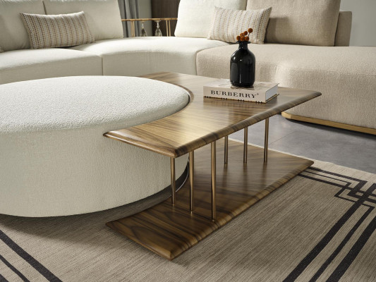 Hocker Wunnzëmmer nei Holz mat Textil Design Polster wäiss Modern