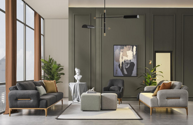 Sofagarnitur 41 Sëtzer 2x Hocker Komplett Set Wunnlandschaft 4tlg