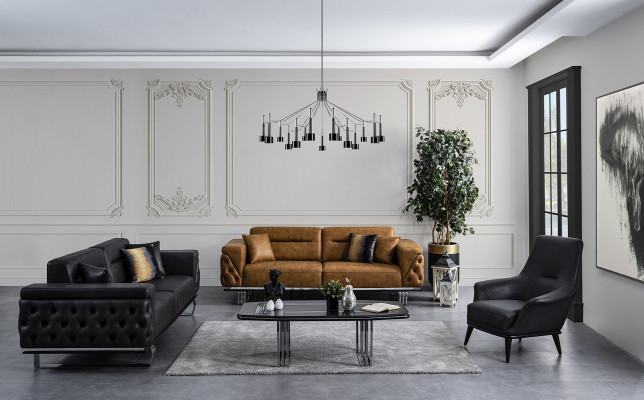 Sofa-Set 431-Sëtzer Schwaarz Luxus Modern Set Stoff Grupp nei