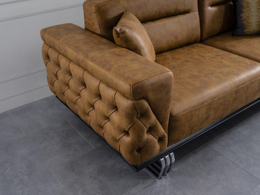 Sofa 3 Sëtzer Wunnzëmmer Design Miwwelen Stil Modern Nei brong Luxus