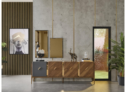 Anrichte 2x Spigel Wunnzëmmer Grupp Holz Design Set 3tlg nei brong