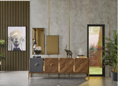 Anrichte 2x Spigel Wunnzëmmer Grupp Holz Design Set 3tlg nei brong