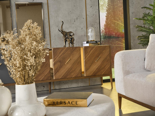 Anrichte 2x Spigel Wunnzëmmer Grupp Holz Design Set 3tlg nei brong