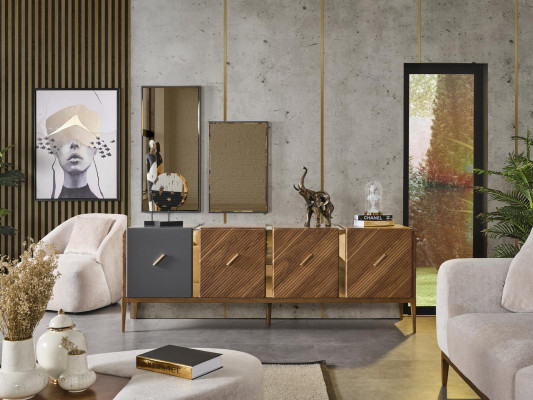 Anrichte 2x Spigel Wunnzëmmer Grupp Holz Design Set 3tlg nei brong