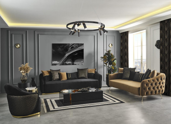 Sofa 4 Sëtzer Chesterfield Polster Wunnzëmmer Design Luxus Holz