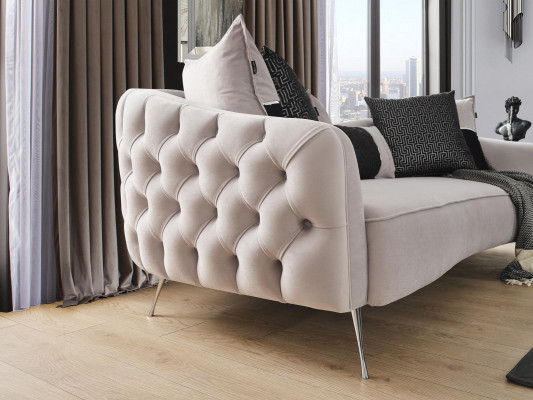 Sofa 3-Sëtzer Couch Modern Luxus Polster Wunnzëmmer Stoff wäiss nei