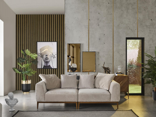 Canapé 3 Sëtzer wäiss Stoff Wunnzëmmer Luxus Miwwelen Couch Nei Modern