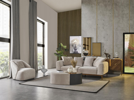 Canapé 3 Sëtzer wäiss Stoff Wunnzëmmer Luxus Miwwelen Couch Nei Modern