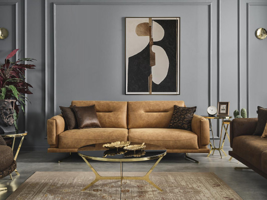 Wunnzëmmer Sofa 3 Sëtz Textil Polster Dräisëtzcouch Italienesch Miwwelen