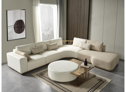 Eckcouch L-Form Couchtisch Hocker Wunnlandschaft Wunnzëmmer Polster 3 Deeler