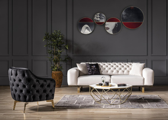 Canapé 3-Sëtz Wunnzëmmer Luxus Polster Designer Miwwelen Chesterfield