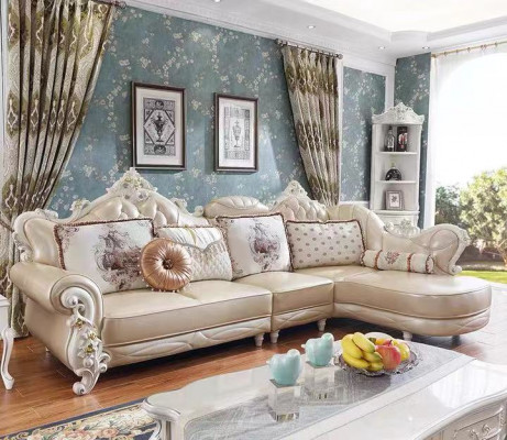 Eckcouch L-Form Wunnlandschaft Sofa Miwwelen Lieder Holz Sofa Chesterfield