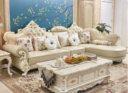 Wunnlandschaft Ecksofa L Form Canapé Miwwelen Lieder Holz Sofa Chesterfield