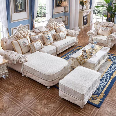 Eckcouch L-Form Sesselen Hocker Couch Holz mat Textil Barock Rokoko