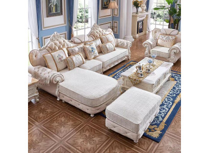 Eckcouch L-Form Sesselen Hocker Couch Holz mat Textil Barock Rokoko
