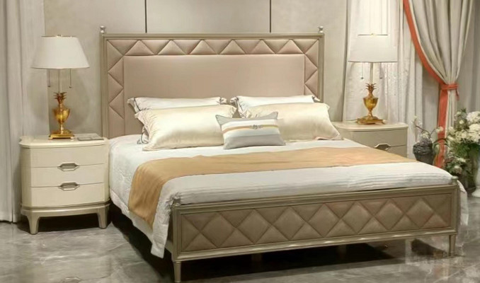 Schlofzëmmer Bett Këssen Design Miwwelen Luxus Duebel Beige Better Lieder