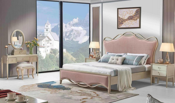 Design-Schlofzëmmer-Bett Luxusbetter Lieder Rosa Duebel Gepolstert Miwwelen Textil Neijoer.