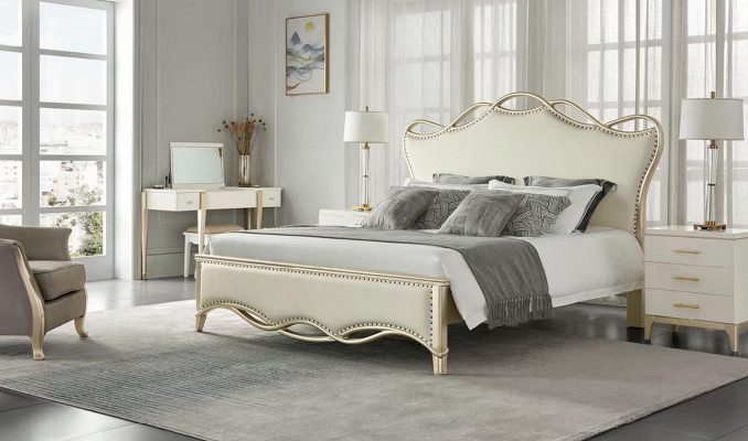 Design Bett Schlofzëmmer Better Textil Luxus Gepolsterte Sëtz Stoff Beige Miwwelen Neit