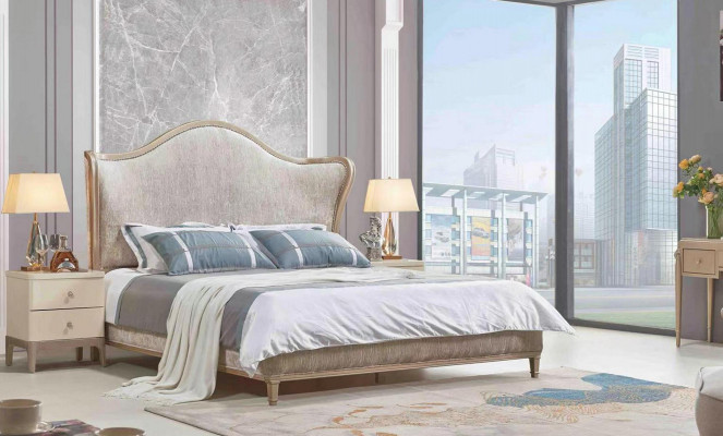 Design Luxus Duebel Sëlwer Better Miwwelen Schlofzëmmer Bett Polster Stoff Textil