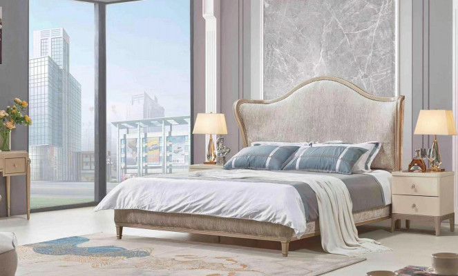 Luxus Modern Bett 2x Nuetsdëscher Better Holz Bettgestell Schlofkummer Sëlwer Nei