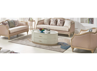 Crème Couchtisch Ovaler Wunnzëmmer Dësch Glasdësch Couchtischen Miwwelen