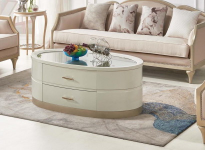 Crème Couchtisch Ovaler Wunnzëmmer Dësch Glasdësch Couchtischen Miwwelen