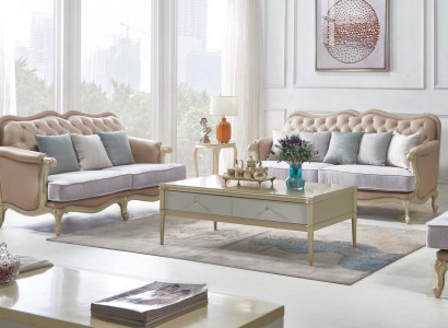 Beige Chesterfield Couch-Set 3+2 Sëtzer Designer Wunnzëmmer Couches 2-teileg Set