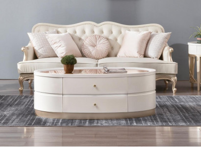 Coffre mat Tiräng Ovalen Dësch Wunnzëmmer Holz Cofferen